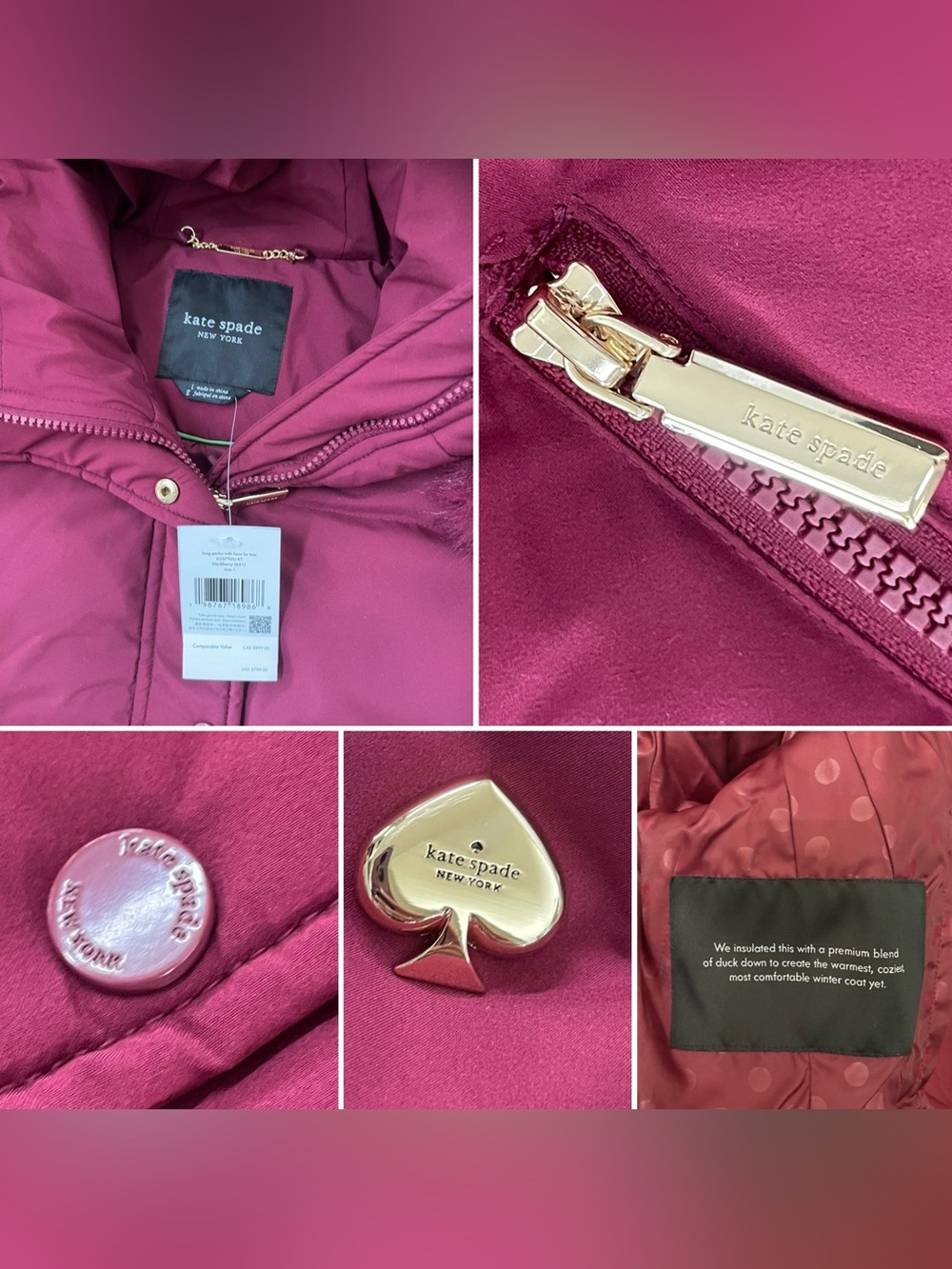 Kate Spade New York Long Parka With Faux Fur Trim Puffer Coat Jacket - Picture 15 of 16